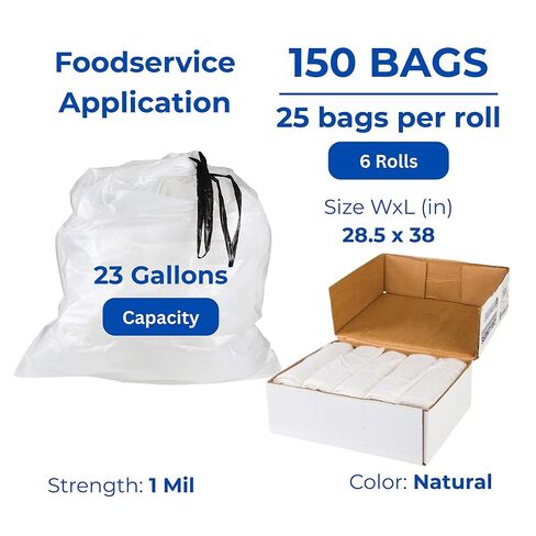 Draw-Tuff Institutional Draw-Tape Can Liners, Drawstring, 23 gal, 1 mil, 38" x 28.5", Natural, 25 Bags/Roll, 6 Rolls/Carton in Saudi Arabia