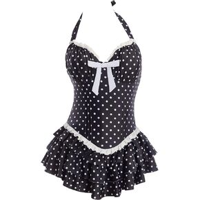 daizbella Women One Piece Swimsuits 90's Vintage Retro Princess-Style Black Polka-dot Tummy Control Bathing Suit in Saudi Arabia