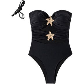 Floerns Women's Cut Out One Piece Swimsuit Ruched Bust Bandeau Beach Bathing Suit in Kuwait