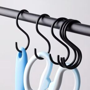 6pcs Stainless Steel S-Shaped Hooks, Heavy Duty Metal Hooks, Non-Slip Durable Construction, Sturdy Design, Multi-Purpose Wardrobes Garden Kitchen Accessories, Black in Kuwait