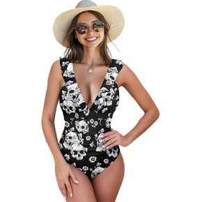 Womens One Piece Swimsuits Tummy Control Ruffle Tie Back Bathing Suit High Waisted Tie Back Swimwear Size XS-2XL in Saudi Arabia