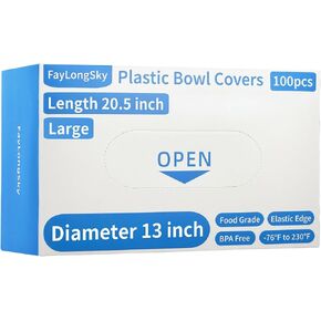 100 Boxed Bowl Covers Bread Proofing Large Plastic Wrap for Food Shower Caps for Sourdough Bread Baking Rising Elastic Reusable BPA Free Food Grade (Diameter 13") in Saudi Arabia