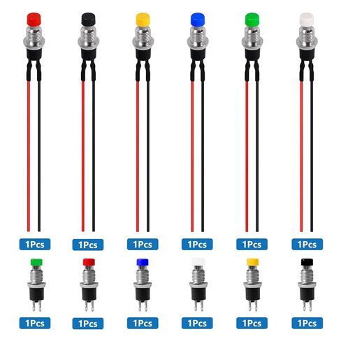 VEXUNGA لحظة دفع زر التبديل 1A 250V AC أزرار دفع صغيرة مفاتيح 2 دبابيس على إيقاف 7MM زر ضغط صغير مفتوح عادة مع أسلاك ملحومة مسبقًا SPST (6 قطع مع 6 قطع سلكية مسبقًا بدون سلك) in Kuwait