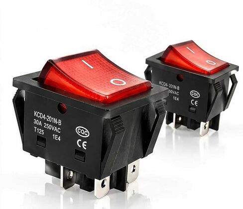 30A 250V Rocker Switch, Heavy Duty DPST 4 Pin ON/Off Lighted Switch, Red Illuminated 120V AC, Snap-in Panel Mount 30x22mm, for Appliance, Treadmill, Coffee Maker (2 Pack) in Saudi Arabia