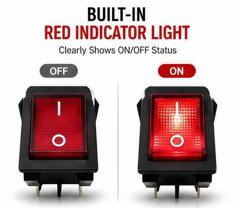 30A 250V Rocker Switch, Heavy Duty DPST 4 Pin ON/Off Lighted Switch, Red Illuminated 120V AC, Snap-in Panel Mount 30x22mm, for Appliance, Treadmill, Coffee Maker (2 Pack) in Saudi Arabia