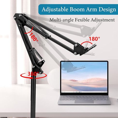 ذراع الميكروفون بحامل أرضي لـ Blue Yeti، Nano، Snowball، HyperX QuadCast، SM7B MV7، Fifine K688 والمزيد من الميكروفون، حامل مشبك حامل ميكروفون بوم مع برغي 3/8 بوصة إلى 5/8 بوصة 1/4 بوصة، ربطات كابل بمشبك ميكروفون مرشح بوب، صينية in Kuwait