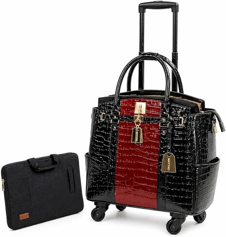 Women’s Chocolate Brown Crocodile-Embossed Rolling Laptop Bag – Premium PU Leather Business Trolley with Wheels – Travel Tote Fits Up to 17.3" Laptop – Wheeled Briefcase for Work and Travel in Saudi Arabia