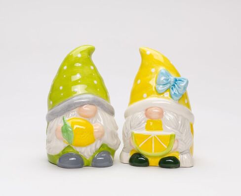 Fine Ceramic Summer Lemon Lime Cool Gnome Couple Salt & Pepper Shakers Set, 3-5/8" H in Saudi Arabia