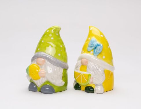 Fine Ceramic Summer Lemon Lime Cool Gnome Couple Salt & Pepper Shakers Set, 3-5/8" H in Saudi Arabia