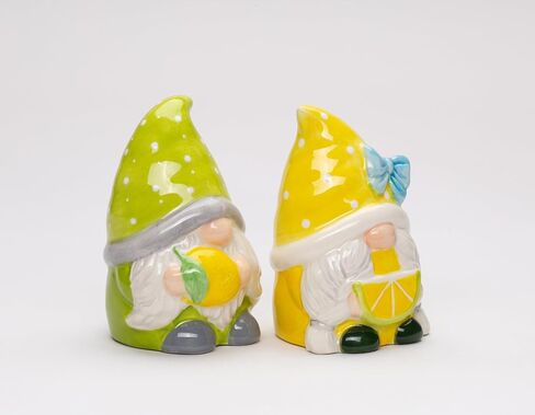 Fine Ceramic Summer Lemon Lime Cool Gnome Couple Salt & Pepper Shakers Set, 3-5/8" H in Saudi Arabia