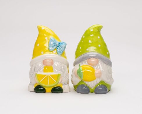 Fine Ceramic Summer Lemon Lime Cool Gnome Couple Salt & Pepper Shakers Set, 3-5/8" H in Saudi Arabia