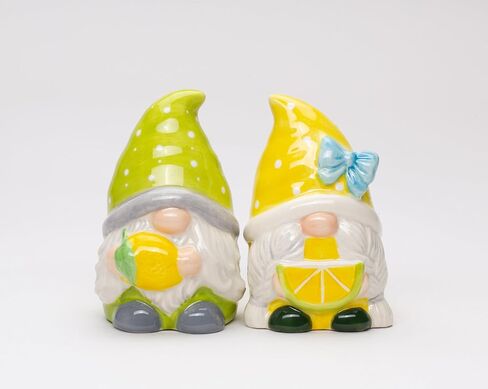 Fine Ceramic Summer Lemon Lime Cool Gnome Couple Salt & Pepper Shakers Set, 3-5/8" H in Saudi Arabia