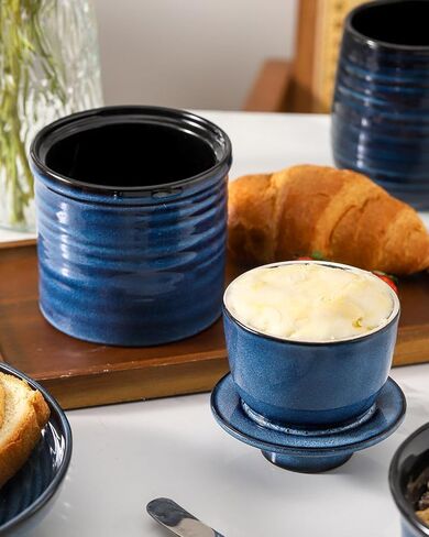 وعاء زبدة سيراميك، طبق زبدة مع غطاء، حاوية زبدة فخارية للمنضدة، حافظة زبدة فرنسية للمطبخ، حامل زبدة للزبدة الطازجة القابلة للدهن، أزرق in Kuwait