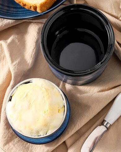 وعاء زبدة سيراميك، طبق زبدة مع غطاء، حاوية زبدة فخارية للمنضدة، حافظة زبدة فرنسية للمطبخ، حامل زبدة للزبدة الطازجة القابلة للدهن، أزرق in Kuwait