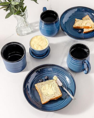 وعاء زبدة سيراميك، طبق زبدة مع غطاء، حاوية زبدة فخارية للمنضدة، حافظة زبدة فرنسية للمطبخ، حامل زبدة للزبدة الطازجة القابلة للدهن، أزرق in Kuwait