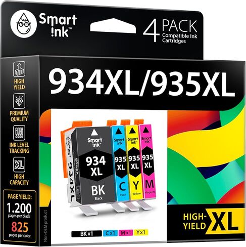 خرطوشة حبر ذكية متوافقة مع خرطوشة حبر بديلة لجهاز HP 934XL 935 935XL 934 XL (BK & C/M/Y 4 Pack كومبو) لاوفيس جيت 6220 6812 6815 6820 Officejet Pro 6230 6830 6835 in Kuwait