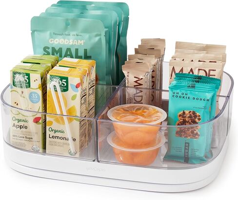 قرص YouCopia MagicTrack المستطيل Lazy Susan الدوار: مخزن المطبخ والحمام، منظم تخزين الخزانة والمنضدة مع دوران 360 درجة، غير قابل للانزلاق، مرقط باللون الأبيض وخالي من مادة BPA in Kuwait