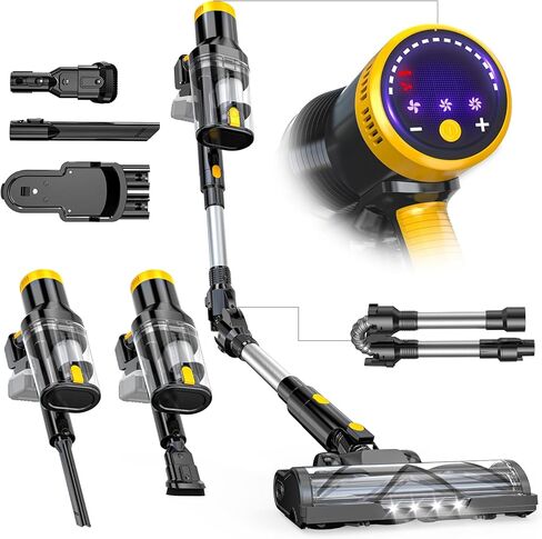 مكنسة كهربائية لاسلكية LIVOWALNY متوافقة مع بطارية DeWalt 20V، شفط 350W بدون فرش 40kPa، كوب غبار مزدوج 0.8 لتر، فرشاة أرضية LED وعصا مرنة 180 درجة للخشب الصلب والسجاد (البطارية غير متضمنة) in Kuwait