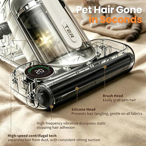 TER Bed Vacuum Cleaner, Smart Dust Sensor, HEPA Filter, 16Kpa Strong Suction & 35000 RPM Tapping, 131°F Heat, 5-in-1 Deep Cleaning Mattress Vacuum Cleaner UV for Bed/Couch/Pet Hair (Corded) in Saudi Arabia