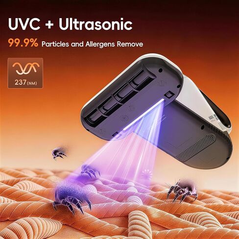 TER Bed Vacuum Cleaner, Smart Dust Sensor, HEPA Filter, 16Kpa Strong Suction & 35000 RPM Tapping, 131°F Heat, 5-in-1 Deep Cleaning Mattress Vacuum Cleaner UV for Bed/Couch/Pet Hair (Corded) in Saudi Arabia