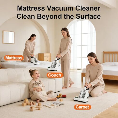 TER Bed Vacuum Cleaner, Smart Dust Sensor, HEPA Filter, 16Kpa Strong Suction & 35000 RPM Tapping, 131°F Heat, 5-in-1 Deep Cleaning Mattress Vacuum Cleaner UV for Bed/Couch/Pet Hair (Corded) in Saudi Arabia