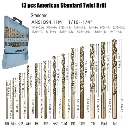 Cobalt Drill Bit Set, 13Pcs M35 High Speed Steel Jobber Length Drill Bit Kit for Hardened Metal, Stainless Steel, Cast Iron and Plastic, Complete Bits Sets with Storage Holder Case 1/16"-1/4" in Saudi Arabia