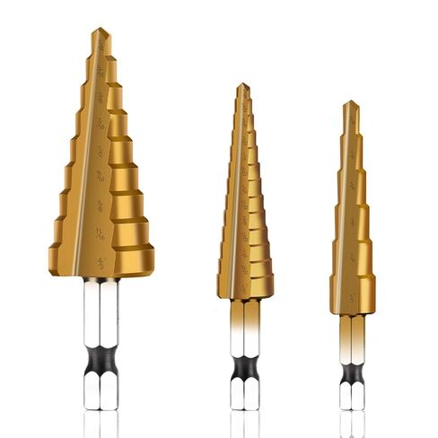 3PC Step Drill Bit Set, 1/4" Hex Shank High-Speed Steel Spiral Grooved Step Drill Bit for Sheet Aluminium Metal Wood Hole Drilling, 31 Step Sizes Taper Drill bit Set for DIY Lovers in Saudi Arabia