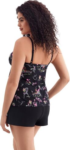 ملابس سباحة نسائية Flamingo Hotel Faux Ruffle Shortini قطعة واحدة، أسود/وردي، 10 in Kuwait