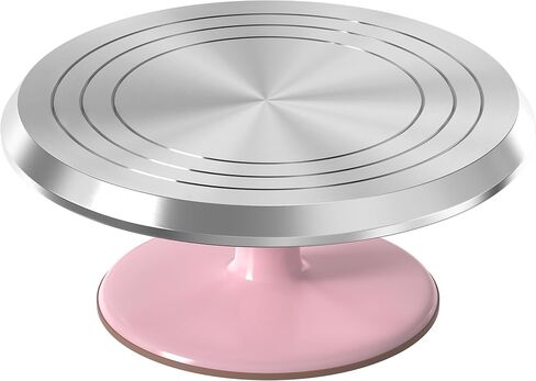 Riccle 12 Inch Pink Aluminium Alloy Revolving Cake Stand – Rotating Cake Turntable for Cake Decorating, Baking, and Cake Decorating Supplies in Saudi Arabia