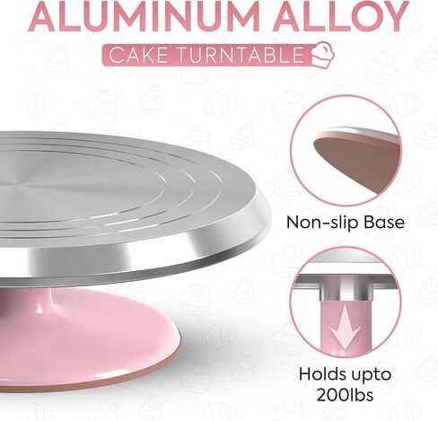 Riccle 12 Inch Pink Aluminium Alloy Revolving Cake Stand – Rotating Cake Turntable for Cake Decorating, Baking, and Cake Decorating Supplies in Saudi Arabia