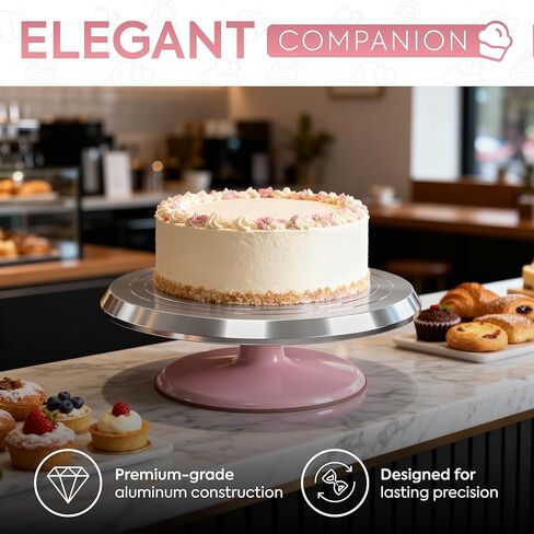 Riccle 12 Inch Pink Aluminium Alloy Revolving Cake Stand – Rotating Cake Turntable for Cake Decorating, Baking, and Cake Decorating Supplies in Saudi Arabia