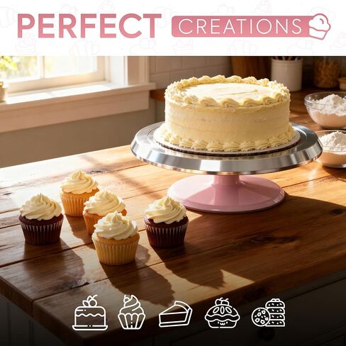 Riccle 12 Inch Pink Aluminium Alloy Revolving Cake Stand – Rotating Cake Turntable for Cake Decorating, Baking, and Cake Decorating Supplies in Saudi Arabia
