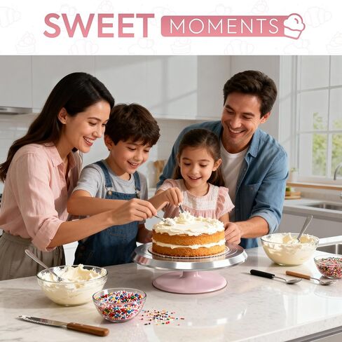 Riccle 12 Inch Pink Aluminium Alloy Revolving Cake Stand – Rotating Cake Turntable for Cake Decorating, Baking, and Cake Decorating Supplies in Saudi Arabia