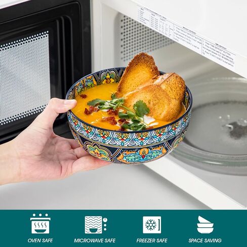 مجموعة أوعية حبوب فانكاسو مكونة من 6 قطع، أوعية بورسلين لتناول الطعام، أوعية شوربة ملونة 28 أونصة، أوعية سيراميك بوهيمية للسلطة والفواكه والمعكرونة والميكروويف وغسالة الأطباق الآمنة in Kuwait