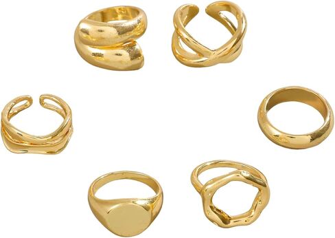 FUTIMELY 6 Pcs Gold Plated Stackable Ring Set for Women Irregular Silver Geometric Chunky Metal Knuckle Rings Adjustable Thumb Rings Jewelry Gifts in Saudi Arabia