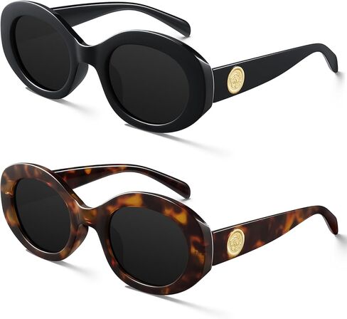 KUGUAOK Retro Oval Sunglasses for Women 90s Round Y2k Trendy Sun Glasses Chunky Thick Frame UV Protection Shades in Saudi Arabia