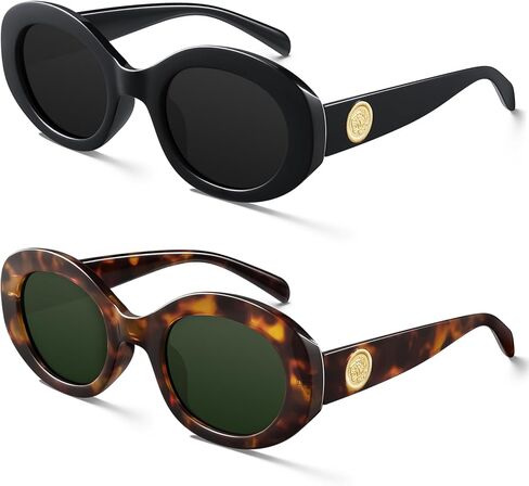 KUGUAOK Retro Oval Sunglasses for Women 90s Round Y2k Trendy Sun Glasses Chunky Thick Frame UV Protection Shades in Saudi Arabia