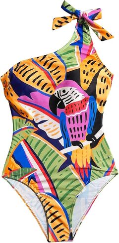 Milumia Women's Tropical Print One Shoulder One Piece Swimsuit Tummy Control Modest Bathing Suits in Saudi Arabia