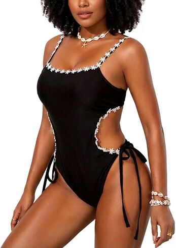 Women Floral One Piece Swimsuit Sexy Hollow Out Retro Backless Bathing Suit in Saudi Arabia