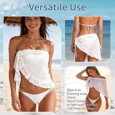 LADY&HOME Bridal Beach Skirt,Bride to Be Embroidered Sarong,Bride Bathing Suit Bachelorette Party Coverups Swimsuit in Saudi Arabia