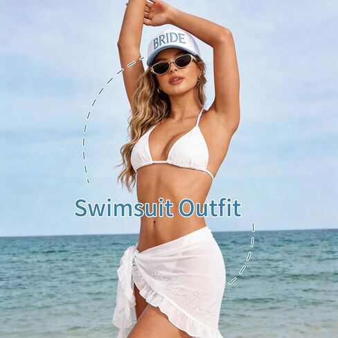 LADY&HOME Bridal Beach Skirt,Bride to Be Embroidered Sarong,Bride Bathing Suit Bachelorette Party Coverups Swimsuit in Saudi Arabia