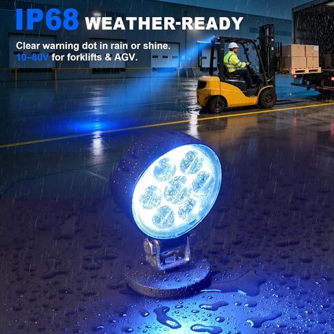 LED Forklift Safety Light Blue Spot Light with Magnetic Mount, DC10–80V Wide Voltage, IP68 Waterproof, Aluminum Housing, Compact Easy‑Mount Warning for Forklift/AGV Warehouse Safety in Saudi Arabia