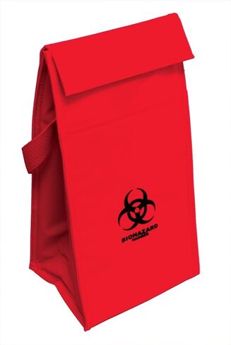 Hopkins Medical Products Biohazard Cooler Bag, 6.75 x 10 x 5.75 Inch, Red, Insulated, Durable Nylon, Easy to Clean, Biohazard Marked in Saudi Arabia