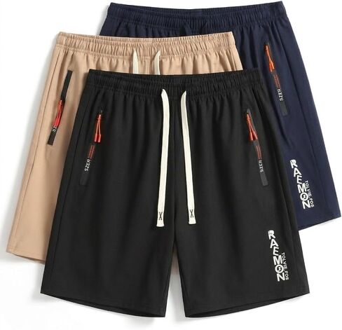 3 Pcs - Men's Shorts 5" Inseam Athletic Print Gym Sport Breathable Basketball Training Casual Running Active Shorts in Saudi Arabia