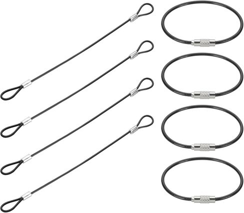 PATIKIL 0.3Ft(4 Inch) Safety Cable Lock, 4 Pcs 0.08 Dia Braided Stainless Steel Coated Security Cable Luggage Lock Wire Rope with Double Loop for Luggage Bicycles Doors Packages, Black in Saudi Arabia