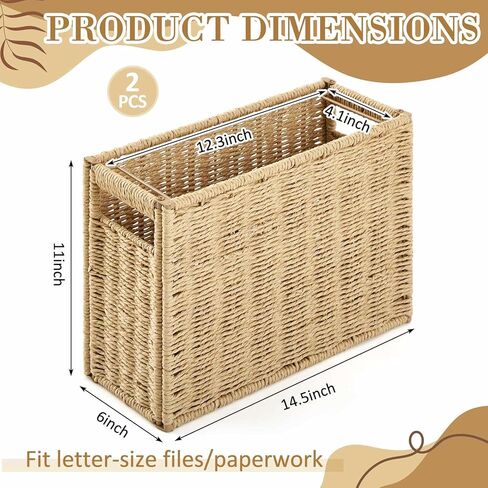 Seagrass Hanging File Box 14.5 x 6 x 10.8 Inch Decorative File Basket Woven Document Organizer with Handle Collapsible Letter Size Filing for Office Home Storage Decor in Saudi Arabia