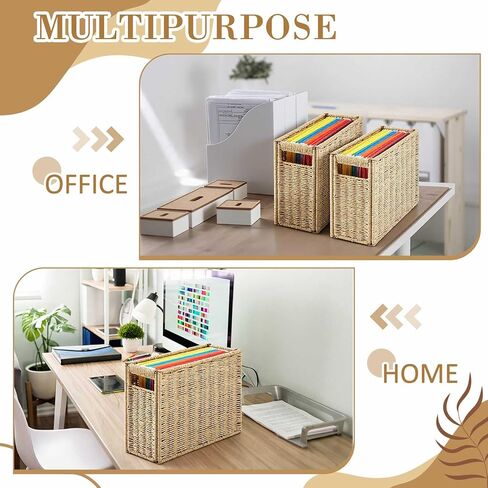 Seagrass Hanging File Box 14.5 x 6 x 10.8 Inch Decorative File Basket Woven Document Organizer with Handle Collapsible Letter Size Filing for Office Home Storage Decor in Saudi Arabia