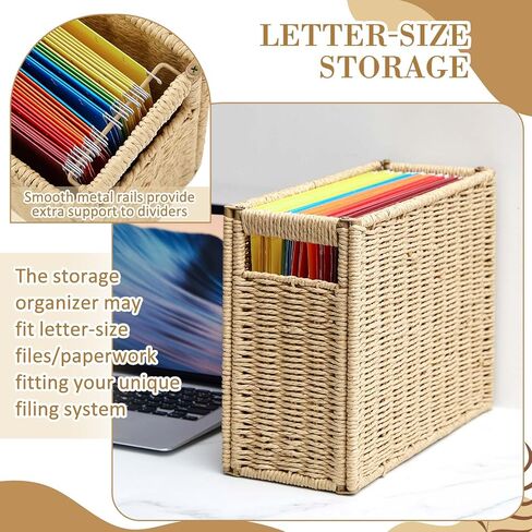 Seagrass Hanging File Box 14.5 x 6 x 10.8 Inch Decorative File Basket Woven Document Organizer with Handle Collapsible Letter Size Filing for Office Home Storage Decor in Saudi Arabia