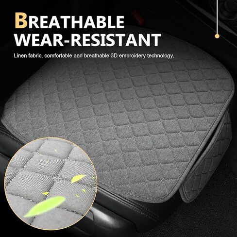 Car Seat Cover, Breathable Linen Car Seat Cushion for Seasons, Anti-Slip Driver and Passenger Seats Pads with Storage Pockets, Universal for Most Cars (Black) in Saudi Arabia