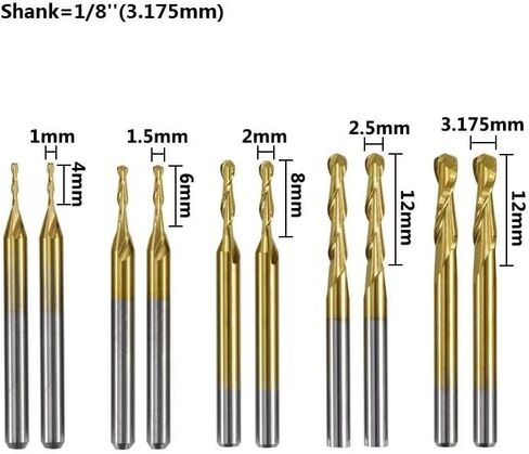 10pcs Ball Nose End Mills CNC Router Bits 1/8 Inch Shank Spiral Carbide Mill Titanium Coating 2 Flutes Milling Cutter in Saudi Arabia